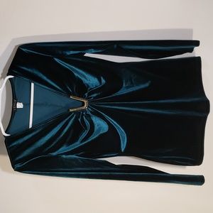 Venus Deep Green Velvet Top w Gold detail at the V Neck Line